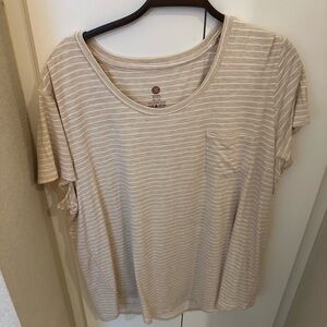 Kindred Bravely Beige Striped Short Sleeve Top